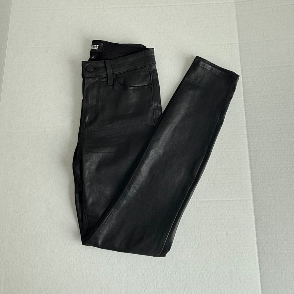 Paige Hoxton Ankle Black Skinny Jeans with Fog Luxe Coating